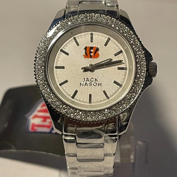 Cincinnati Bengals NFL Jack Mason Women's Rhinestone Stainless-Steel Watch NEW - Picture 2 of 6